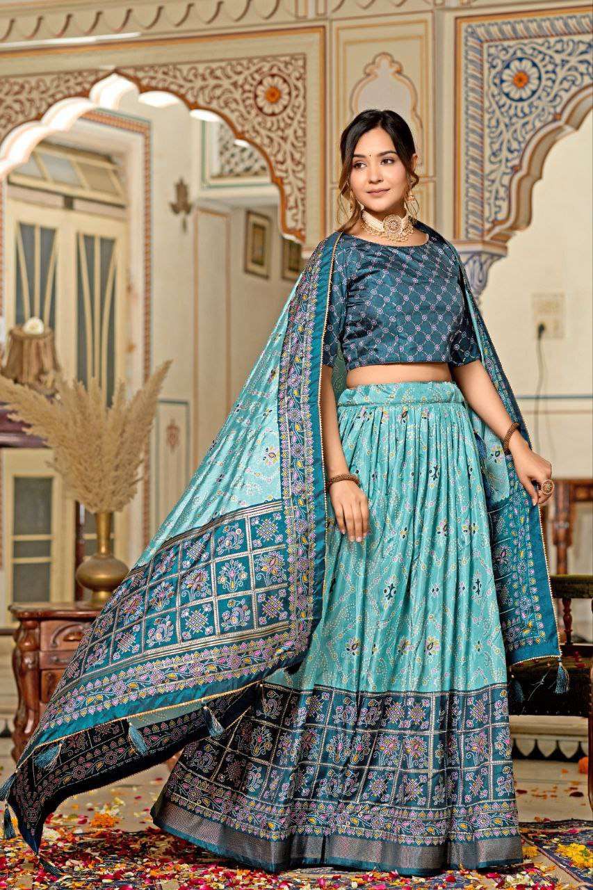 Women's Tussar Silk Patola Print Lehenga Choli Dupatta Set - Image 10
